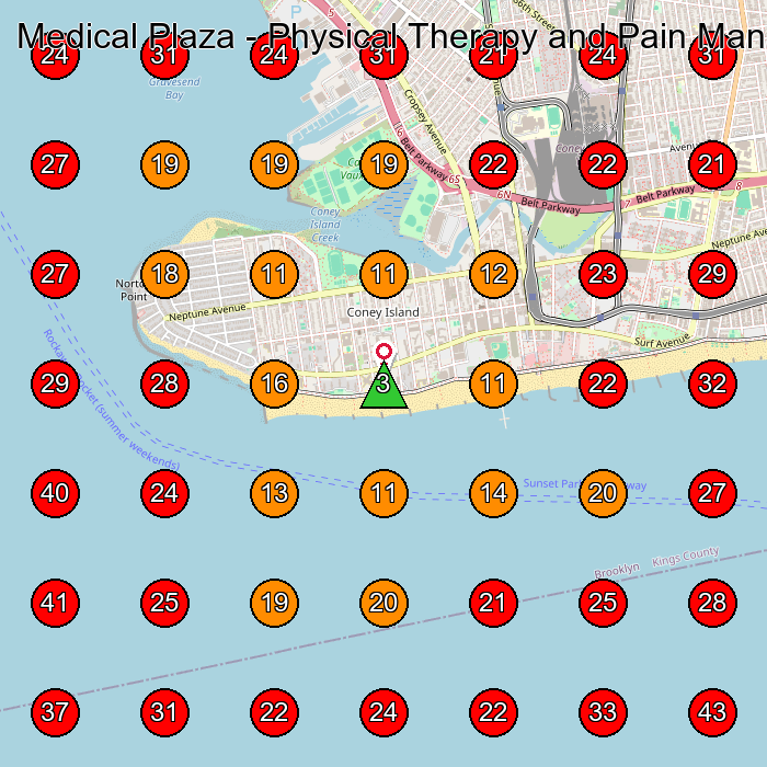 Medical Plaza - Physical Therapy and Pain Management GeoGrid visibility map for Physical Therapy Clinic in Brooklyn